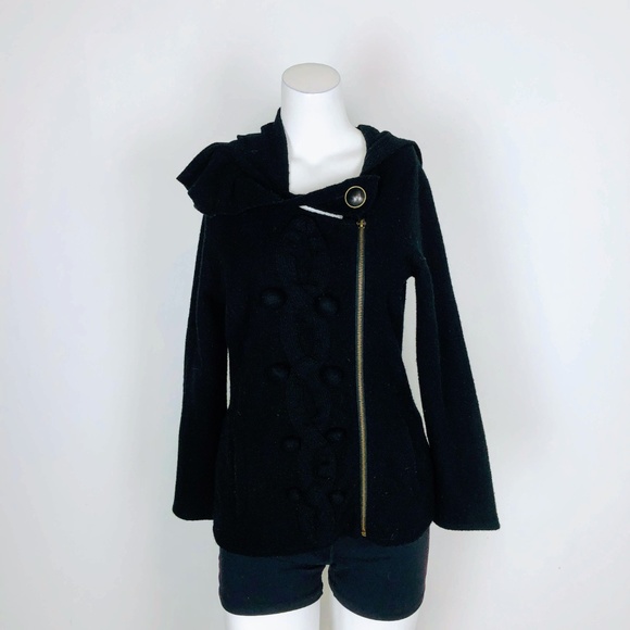 Sparrow Black Felted Wool Hooded Zip Cardigan - Picture 2 of 6